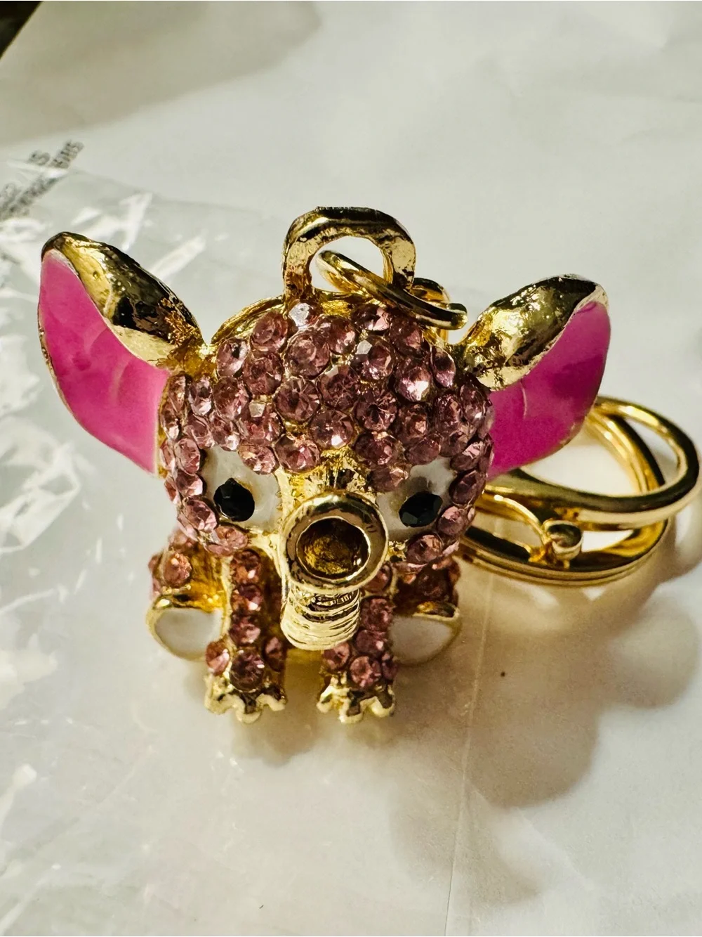 Unbranded Pink Crystal Elephant Keychain bag Charm gold-tone NEW
